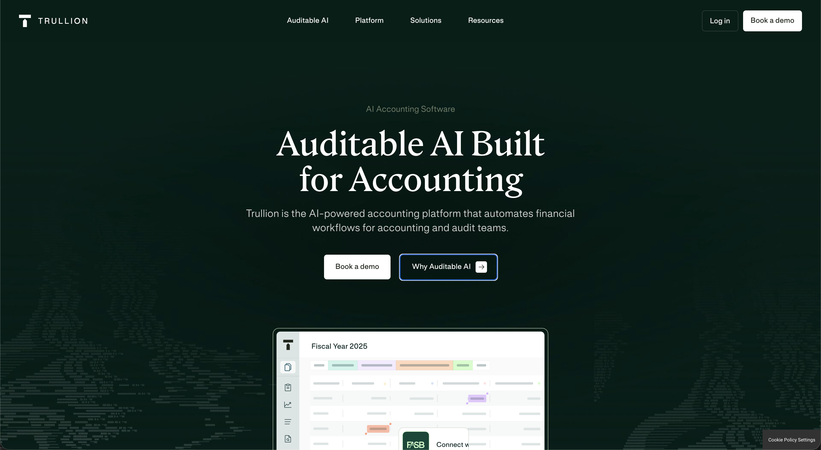 Trullion website hero: Auditable AI Built for Accounting. Trullion is the AI-powered accounting platform that automates financial workflows for accounting and audit teams.